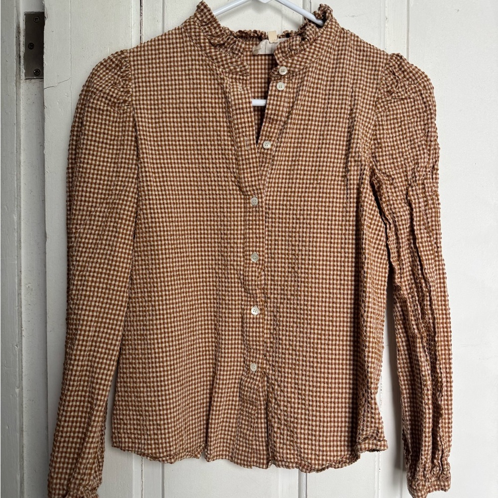 Sezane Tan Gingham Blouse